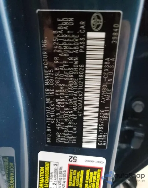 2026 Toyota Camry Xse from USA, damaged, VIN 4T1DAACK7TU218026